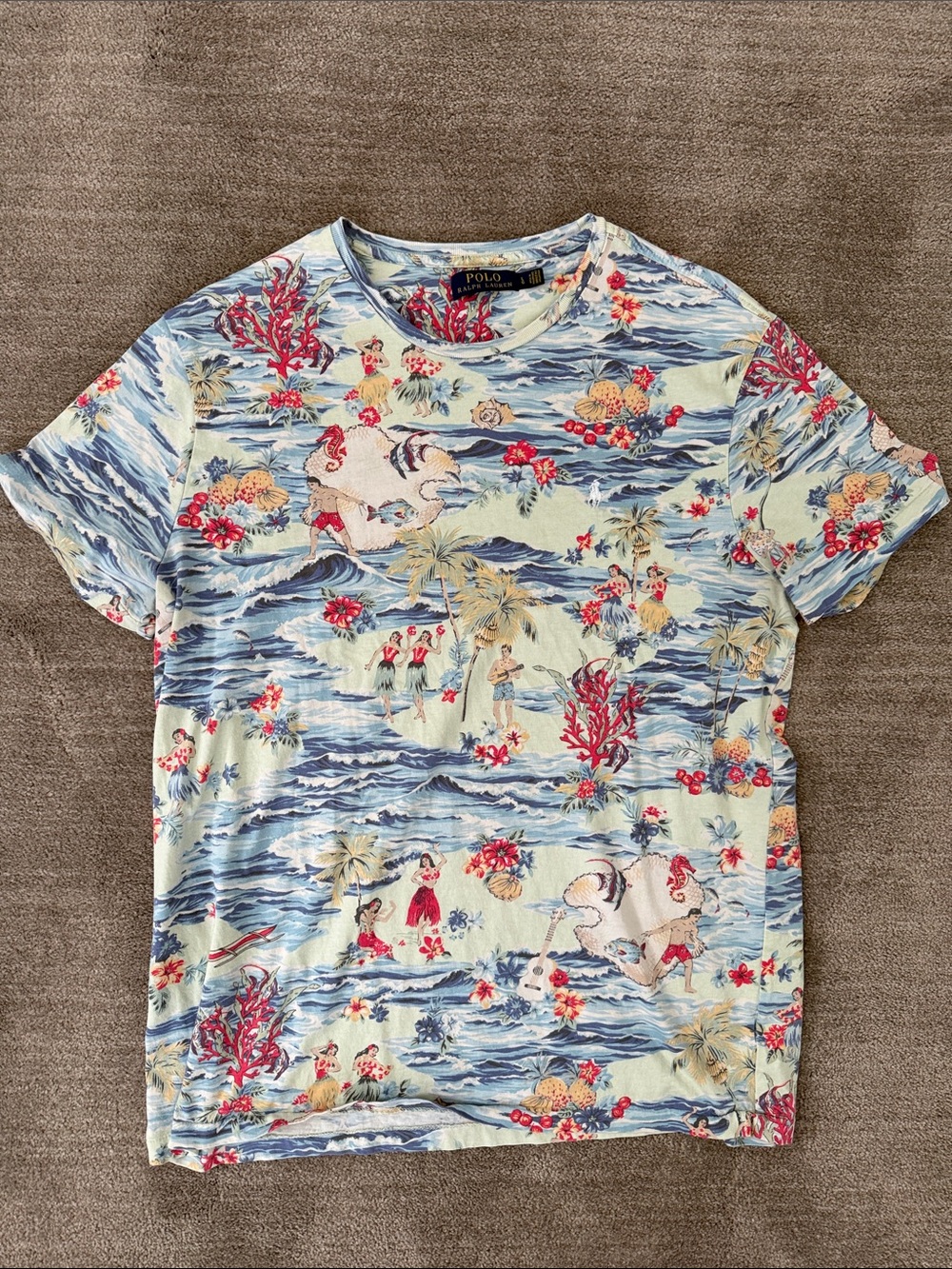 Polo by Ralph Lauren Light Blue Tropical Print Crewneck Tee